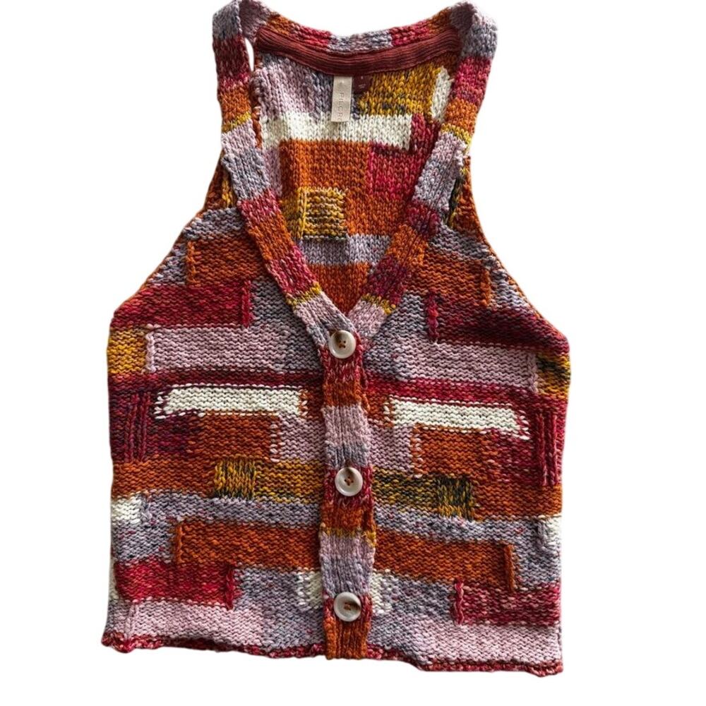 Pilcro Anthropologie Multicolor Patchwork Knit Button Front Sweater Vest Small